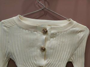 Cream Ribbed Button-Up top