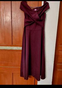 Athena Burgundy Off Shoulder Dress