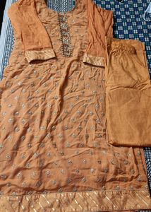 Orange Kurta Set with Embellishments