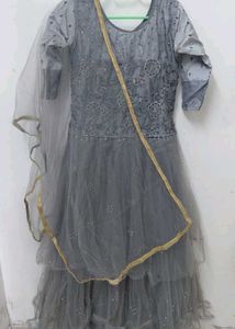Stunning Grey maxi gown with Dupatta