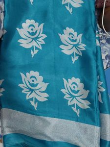 Beautiful Blue Saree with Floral Print
