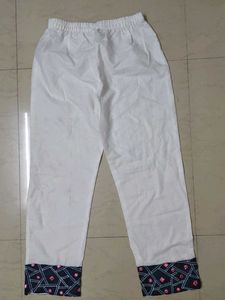 White Palazzos with Embroidered Hem