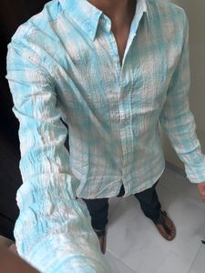 Snitch Men's Light Blue Checkered Shirt