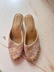 Embellished Mules - Gold