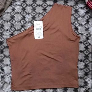 S size Brown One-Shoulder Top