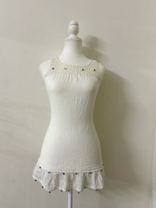 White Crochet Neck Tunic Top✨