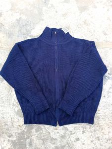 OLD MONEY Navy Knit Zip Cardigan