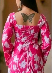Beautiful Pink Floral Short Kurti