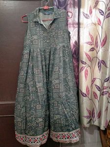 Green Printed Ethnic Gown