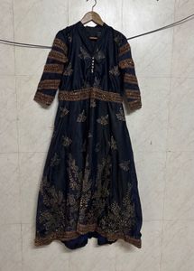 Elegant Navy Blue Embroidered Gown