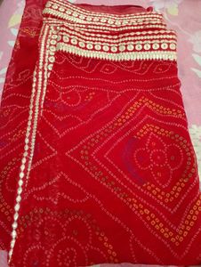 Embellished Red Bandhani Saree