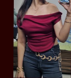 Chic Off-Shoulder Wine Top