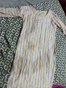 Yellow & Grey Striped Casual Tunic Kurti