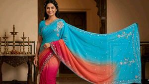 Beautiful Blue & Pink Ombre Saree