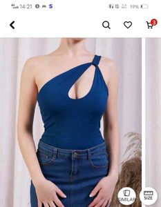 Shein One Shoulder Blue Top