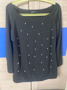 SHEIN Black Pearl Embellished Top