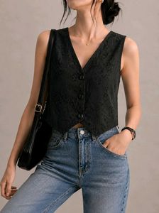 Chic Black Lace Vest Top