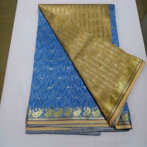 Elegant Gold &amp; Blue Saree