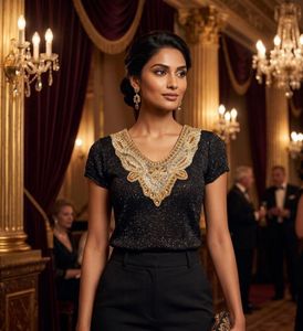 Black Embellished Neckline Blouse