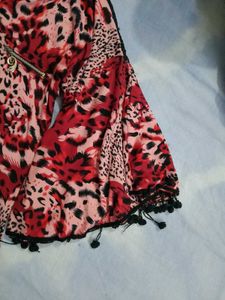Stylish Animal Print Blouse with Lace