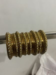 Stunning Golden Bangles with Crystal Embellishment