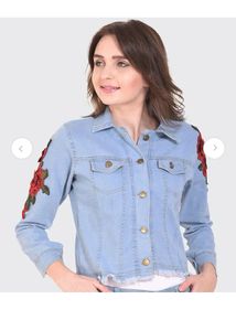Embroidered Denim Jacket with Roses