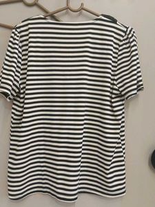 Chic Striped Top with Black Ruffl...
