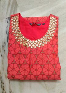 2 Layered Red Kurta with Mirror Work