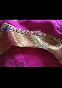 Vibrant Pink Saree d blouse with Gold Border