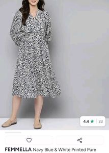Blue &amp; White Printed Midi Dress (Never worn)