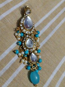 Stunning Blue & White Earrings with mangtika