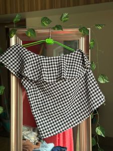 Checkered One-Shoulder Top
