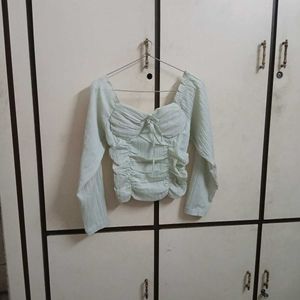 Mint Green Ruched Long Sleeve Top