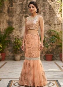 Stunning Peach Sequin Lehenga Choli Set