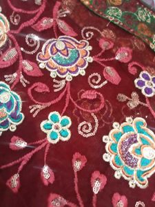 Embroidered Maroon Saree