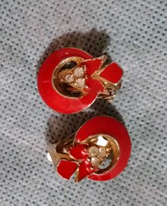Vintage Red Enamel & Crystal Earrings