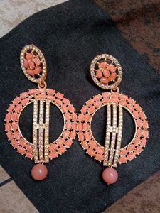 Beautiful Peach & Crystal Drop Earrings