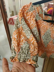 Orange Smocked Crop Top
