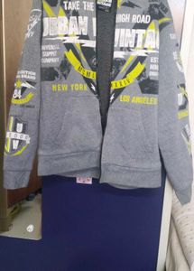 Grey Zipper Hoodie with Graphic Print