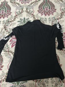 Black Long Sleeve Mock Neck Top with Text Detail