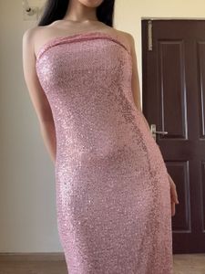 Stunning Pink Sequin Strapless Gown