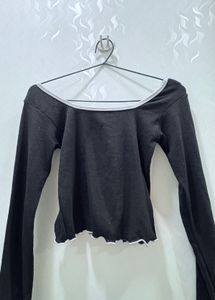 Black Off-Shoulder Long Sleeve Top