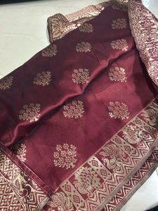 Maroon Silk dupatta Gold Peacock Motif