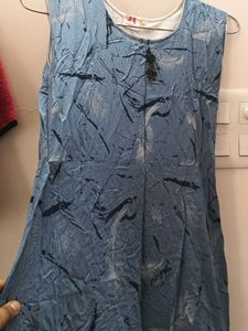 Blue Printed Sleeveless Dress