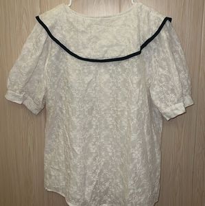 Korean White Embroidered Puff Sleeve Blouse