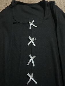 Black Ribbed Long Sleeve Top with Bow Detail