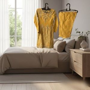 Elegant Mustard Embroidered Kurta Set