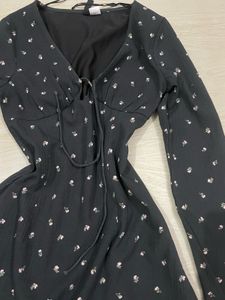 h&amp;m floral dress with deep neck design