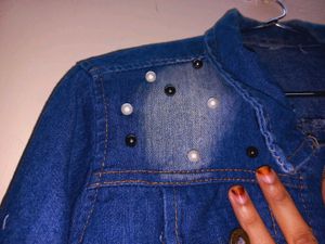 Denim Jacket with Pearl Embellishments