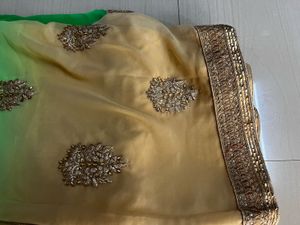 Beautiful Green And Cream Colour Combination Saree